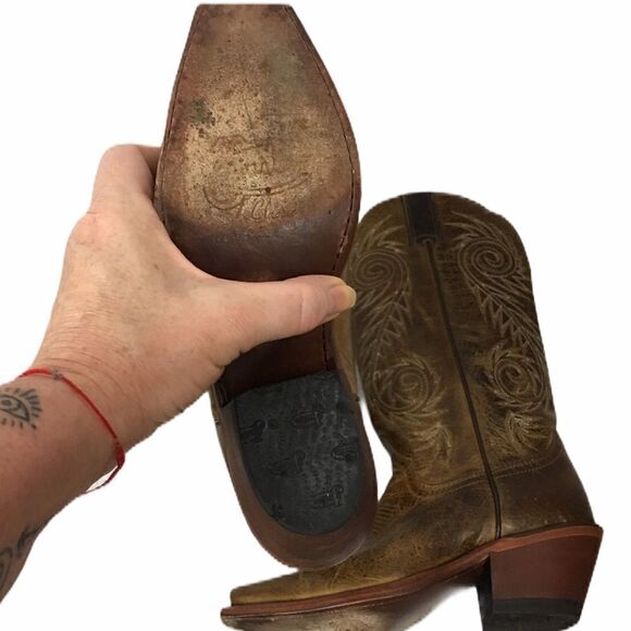 Justin Apache snip toe leather cowboy boots - Picture 7 of 9
